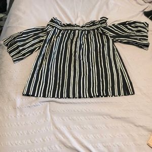 Black and white striped off the shoulder blouse